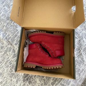 Red Timberland boots , Never Worn (Toddler Size 9)
